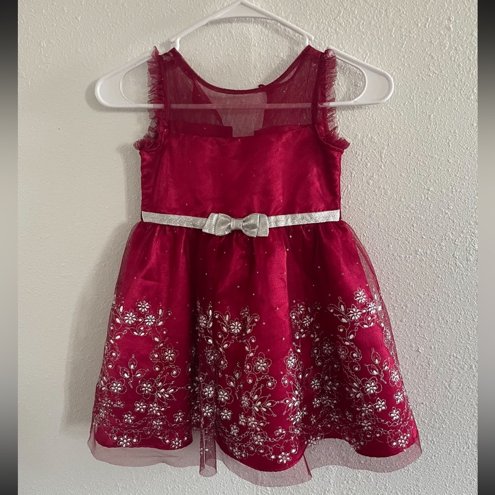 Elegant Red Kids Dress with Silver Accents